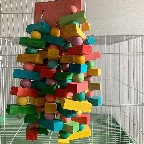 Parrot Chew Toy Bird Toy Cotton Rope Color Beads Wood Block Chew Big String Stand Bar Climbing Frame 