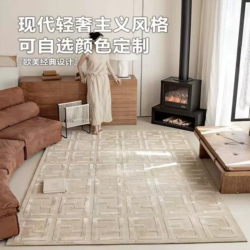 工厂直销新西兰羊毛地毯跨境竹纤维手工地毯双F轻奢客厅衣帽间大