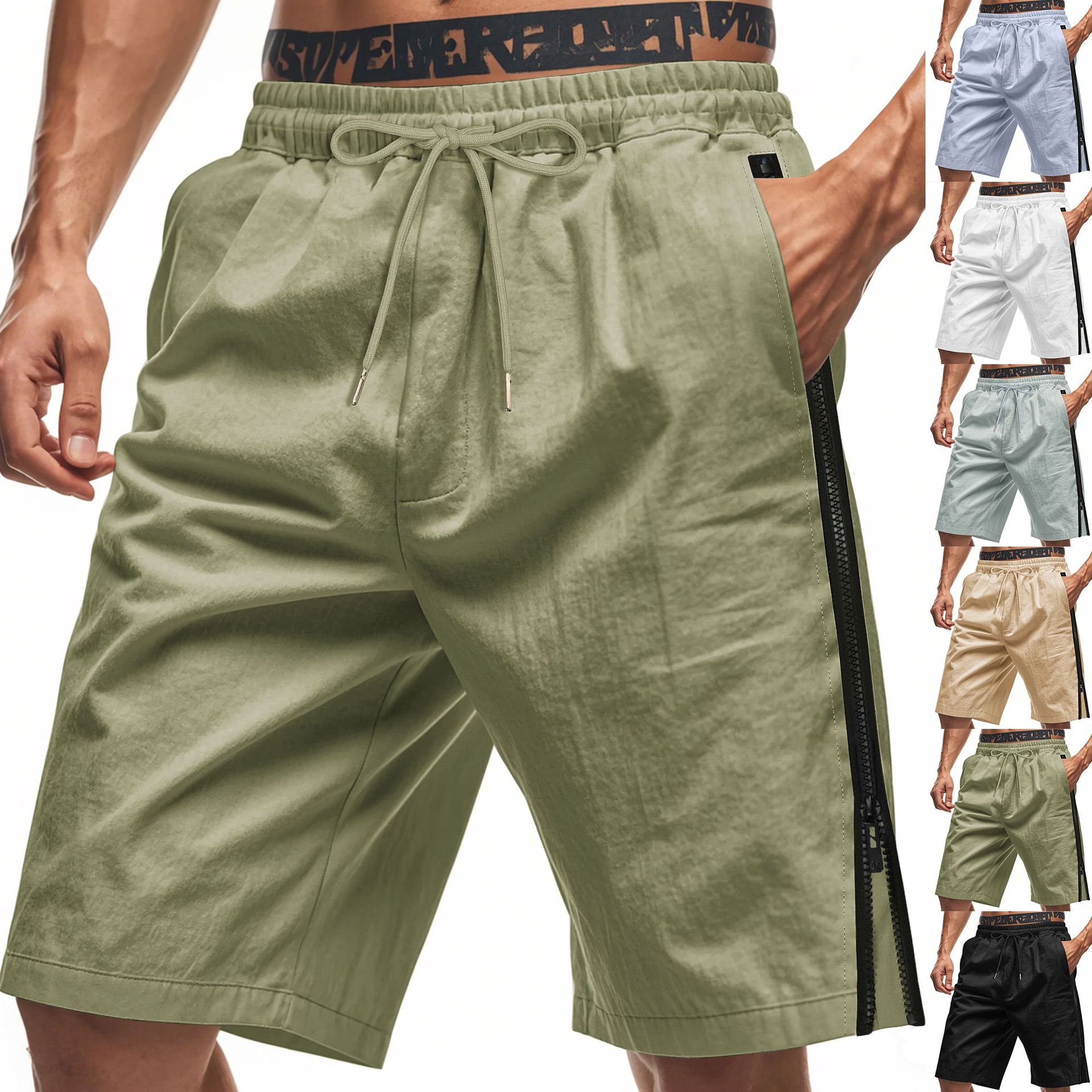 25 Cross-border Amazon Hot Summer Men's Shorts Side Zipper Thin Beach Pants Casual Shorts Men