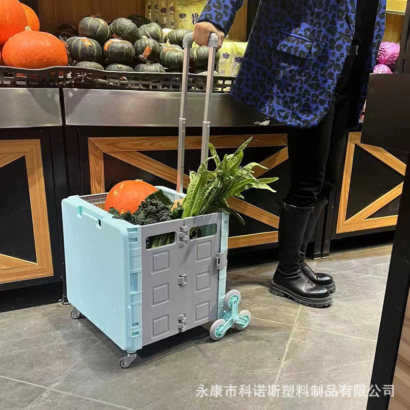 Plastic Folding Shopping Cart Supermarket Shopping Small Cart Household Hand Cart Portable Car Trolley Trolley