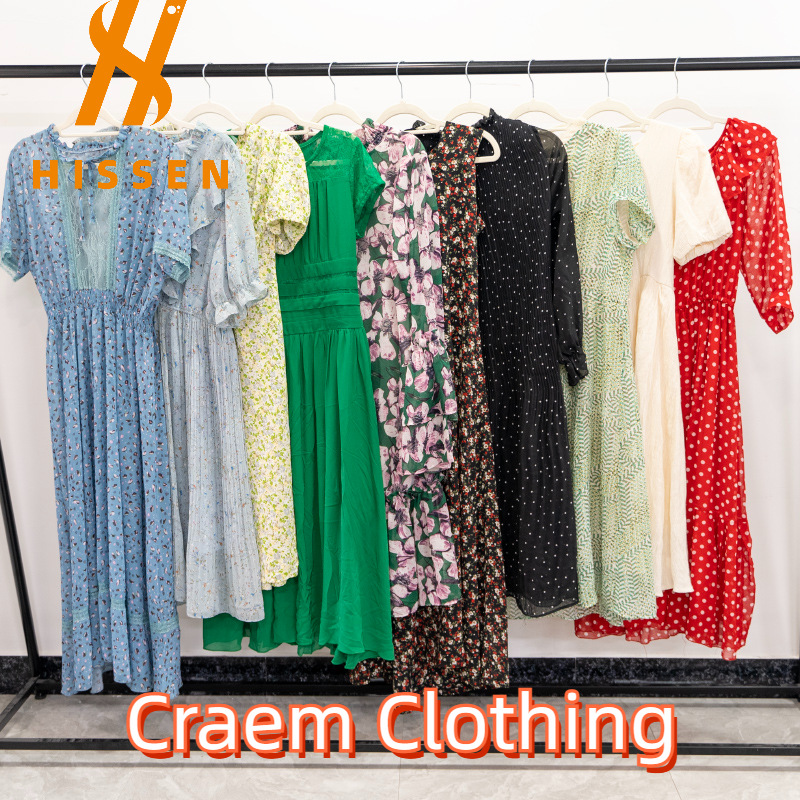 二手衣服工厂全球出口旧衣服精品碎花法式丝连衣裙used clothes