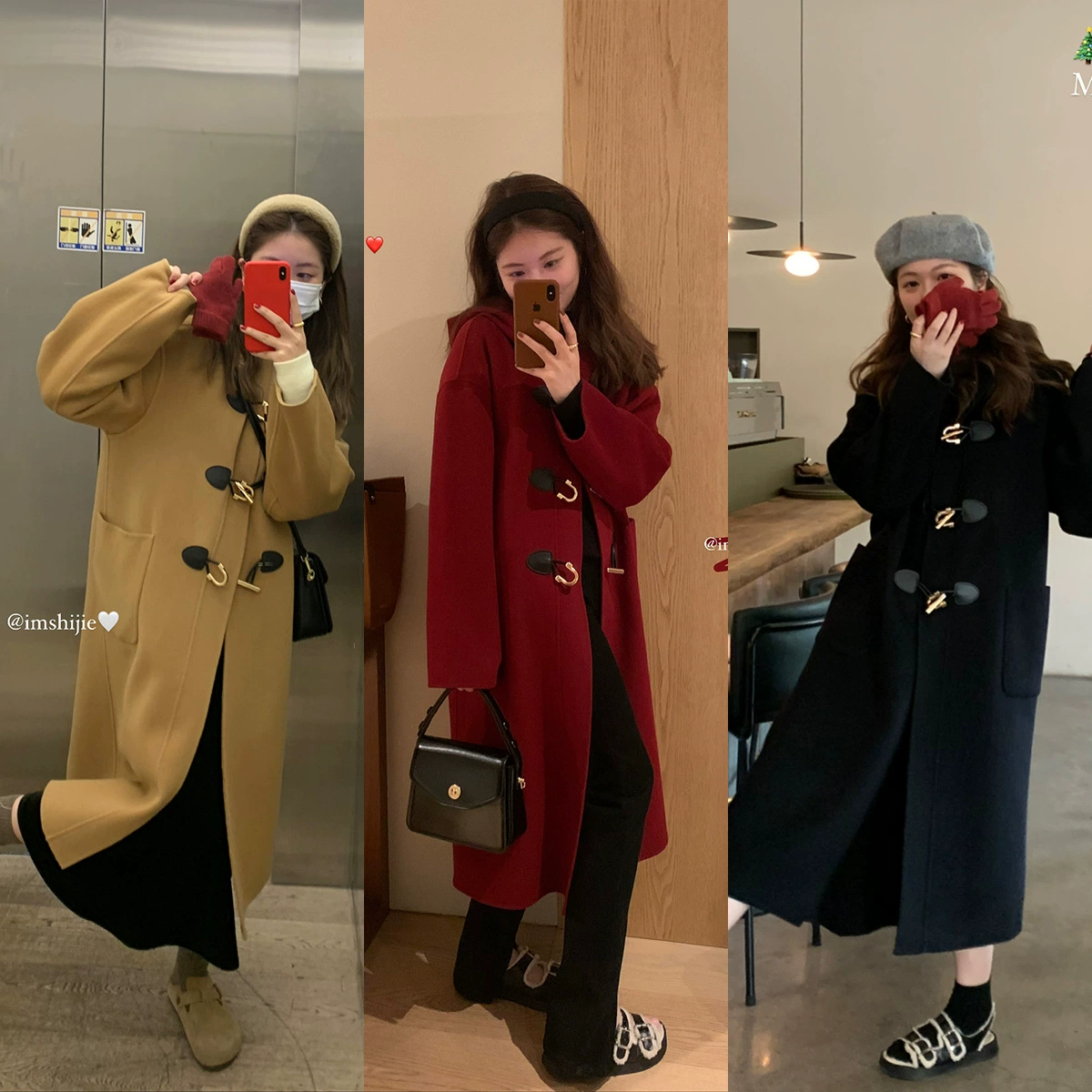 Новая осенне-зимняя женская кашемировая куртка с капюшоном и двусторонними пуговицами в форме рога, средней длины, для невысоких женщин (2025 г.)