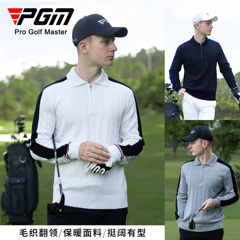PGM Golf Clothing Men's Sweater Striped Wool Windproof Warm Skin-Friendly Lapel Sports Men's Sweater