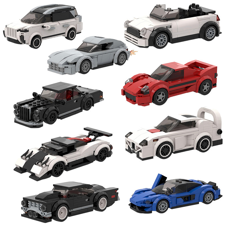 Moc Small Particle Building Blocks Compatible with Lego Six-Grid Car Collection Boy Assembled Car Model Racing Set