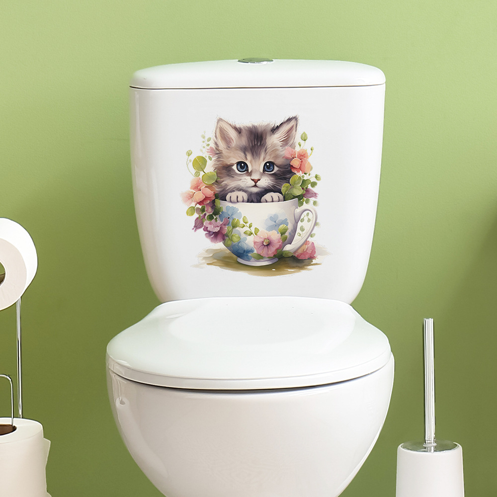 Lindo Gato Flor Pvc Pegatina De Pared Arte De Pared display picture 5