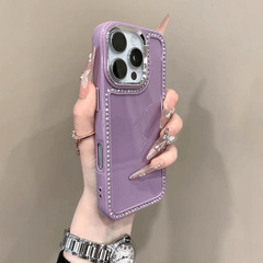iPhone16携帯電話ケースに適したフラッシュダイヤモンドレンズキャンディーラインストーンApple 15promaxダイヤモンドフレーム保護カバー