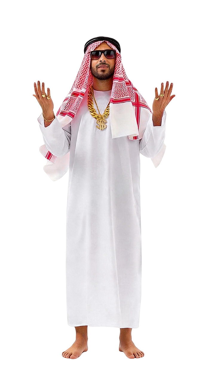 Arab-style Costume Robe, Unisex Dubai UAE Cosplay Performance Outfit, Middle Eastern Wealthy Person Attire_ecoleips.com