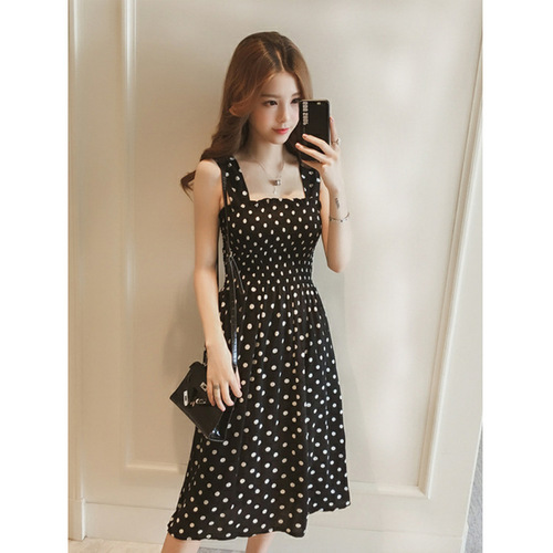 Belted mini maxi point strap one-shoulder red inner dress summer fairy slenderizing