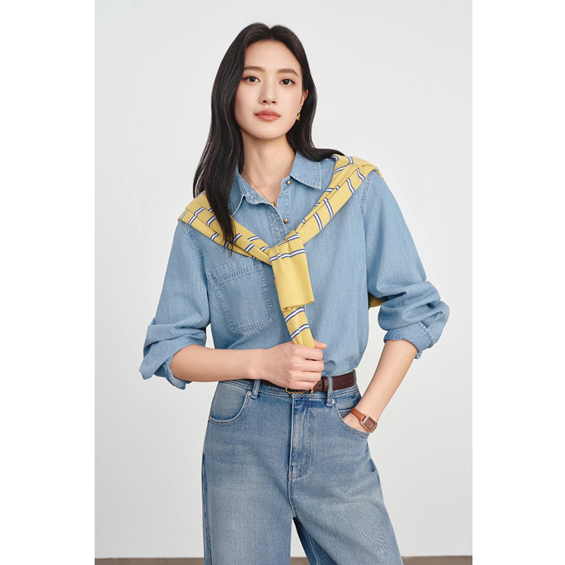 Cotton Soft Denim Fabric Fashionable Commuter Shirt for Women 2026 Spring New Style 1H1920271 Cotton Soft Denim Fabric Fashionable Commuter Shirt for Women 2026 Spring New Style 1H1920271