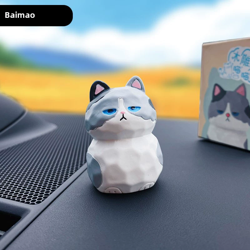 Котик-орнамент резной по дереву, настольная фигура из смолы, милая творческая домашняя декорация
