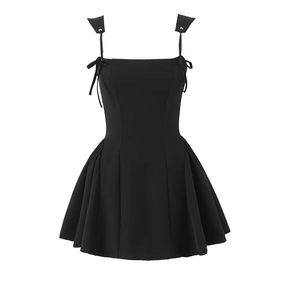 French Flocking Wave Dot Sling dress Women's 2025 New Pure Spice Girl Strap Elegant Tight Waist Puff Skirt