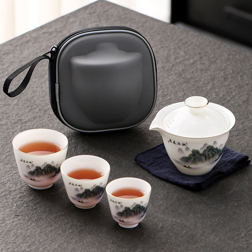 Factory Direct Sale Ceramic Fast Cup Sheep Fat Jade Portable Travel Tea Set Gift Business Company Gift