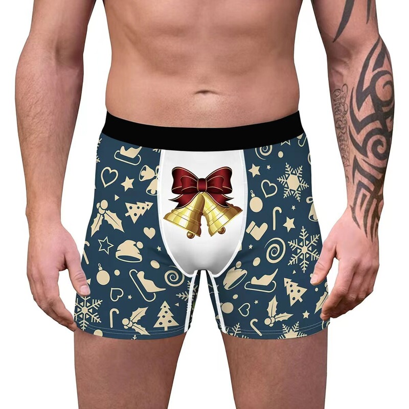 Cross-Border Supply European and American Men's Underwear Christmas Funny Hip-Hop Underwear Men's 3D Digital Printing Men's Boxer Briefs