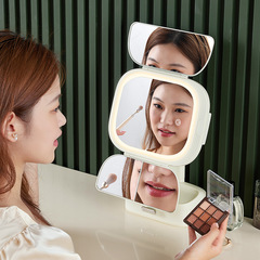Double-door LED makeup mirror desktop mirror with light fill-in student dormitory rechargeable luminous makeup mirror