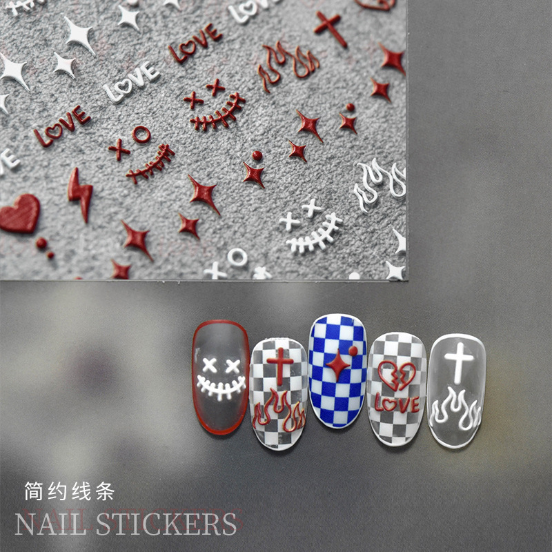 Pegatinas de uñas ins estilo letras avanzadas oscuro dulce picante estilo pegatinas de uñas en relieve cruz amor rayo patrón
