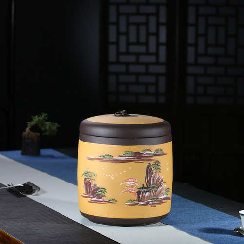 Yixing purple clay tea jar large size Pu'er Qizi cake jar tea jar purple clay tea jar tea box storage jar tea jar