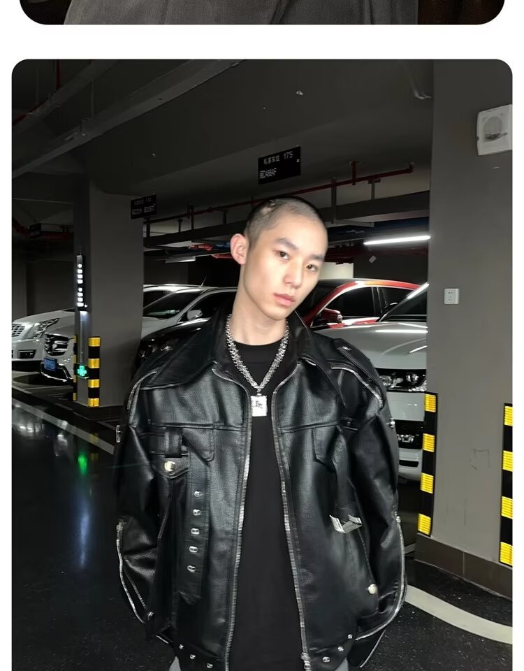 ragazzo in pelle alla moda per uomo, stile di strada europeo e americano autunnale, design di nicchia per moto J, pantaloncini di marca alla moda_voghion.com