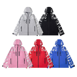 Spot New Reflective Letter Jacket Outdoor Sports Zipper Jacket Casual Trousers Suit