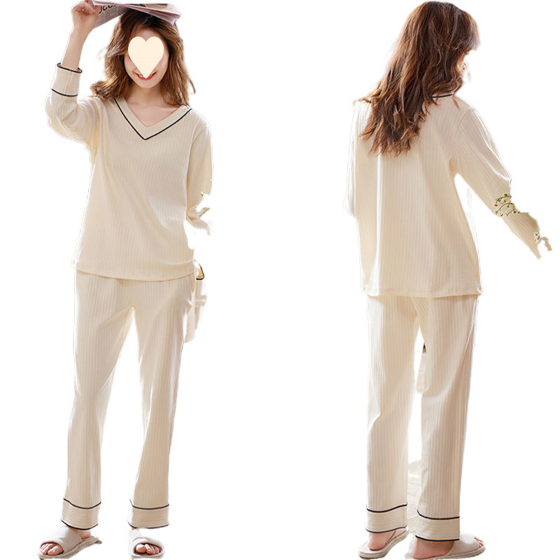 면 파자마 여성 2024 년 새 봄과 가을 긴 소매 면 고급 겉옷 여성용 홈 의류 세트