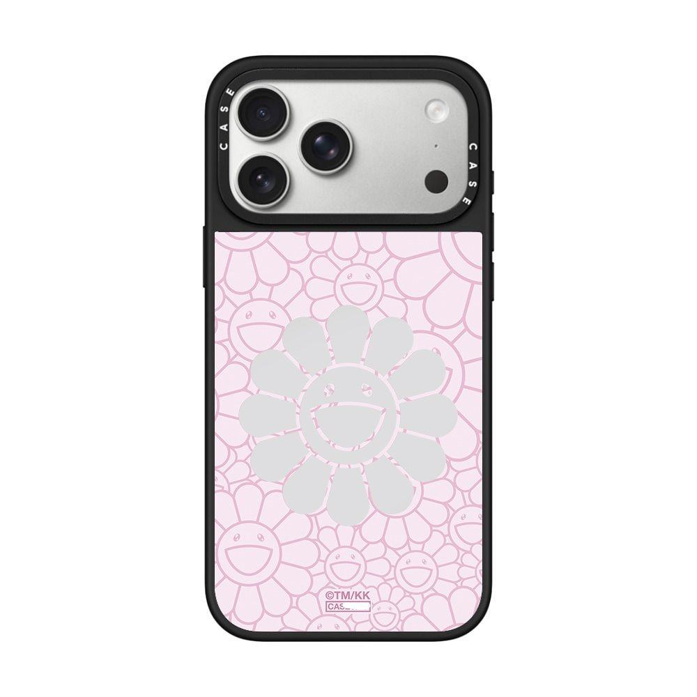 Pink sunflower black frame mirror