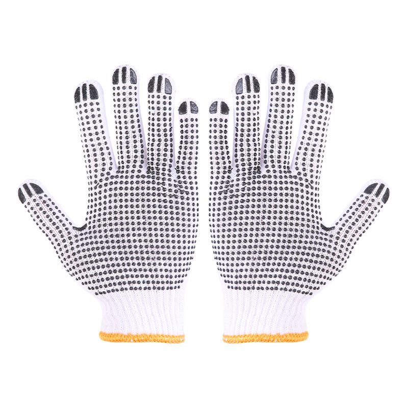 10-pin 800g de doble cara de dispensación guantes de hilo de algodón de dispensación de trabajo protección laboral punto antideslizante sitio de construcción de plástico