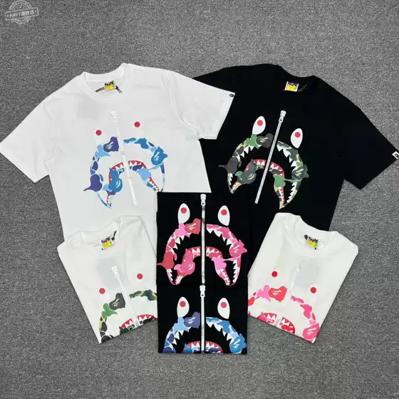 PE Streetwear Shark Heavyweight Correct Version Classic Short Sleeve T-Shirt for Men Women Camo Printed Tee