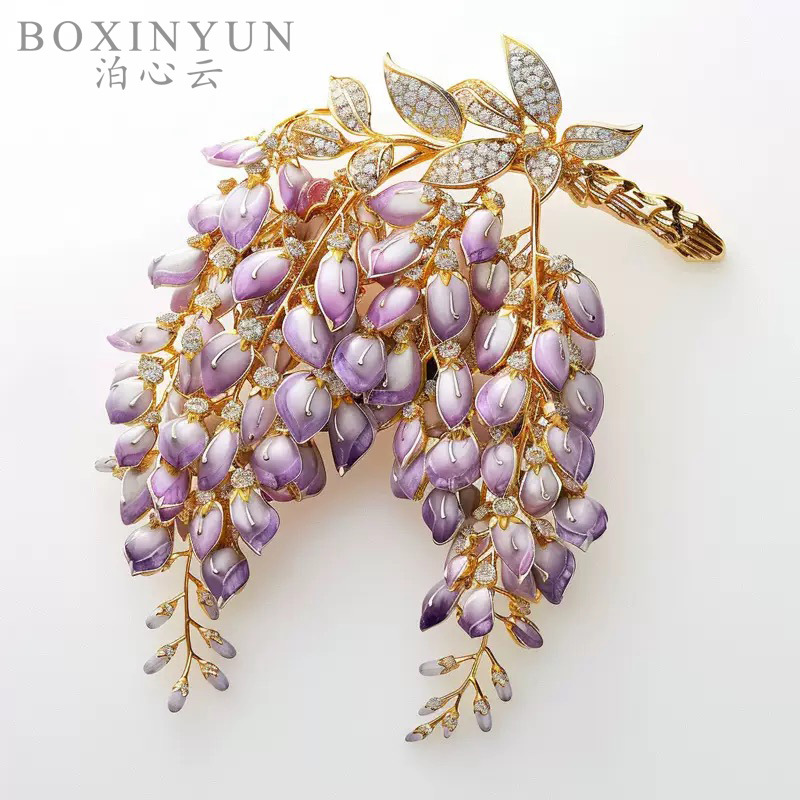 Bosinyun Natural Crystal Wisteria Flower Brooch Fashionable Commuting Clothing Fashion Week Dress Brooch