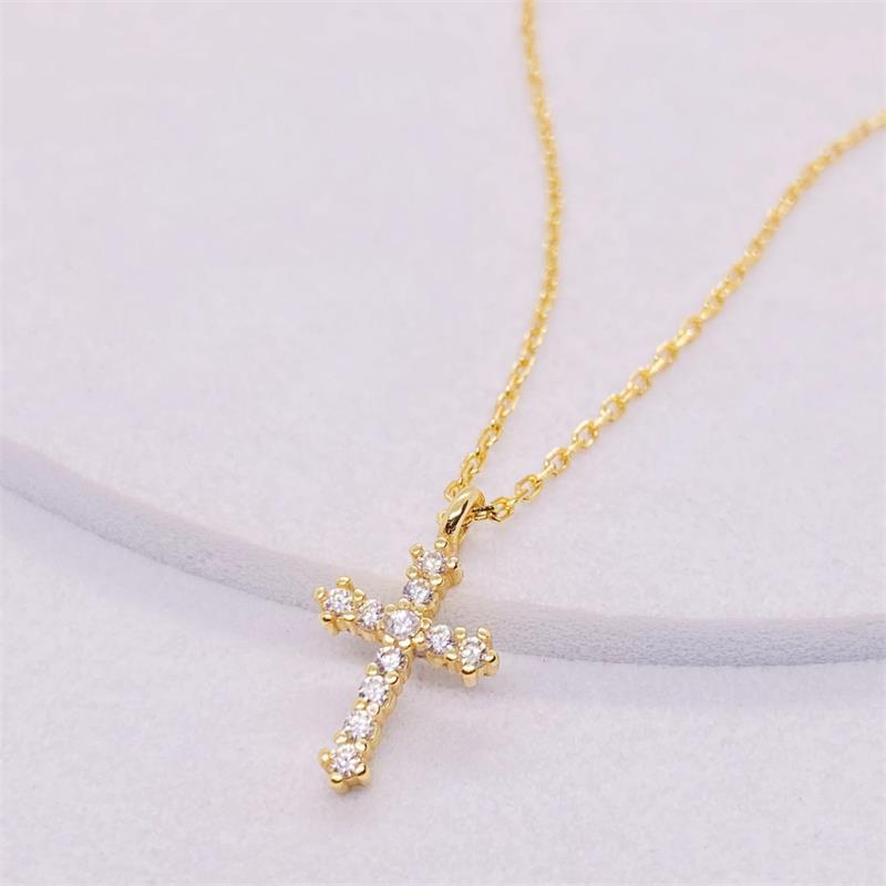 1 Piece Quantity Daily Occasion 925 Sterling Silver Zircon Inlay Cross Pendant Necklace