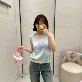 跨境潮牌CD家小飞袖26夏薄法式设计感小众透气针织短袖t恤上衣女