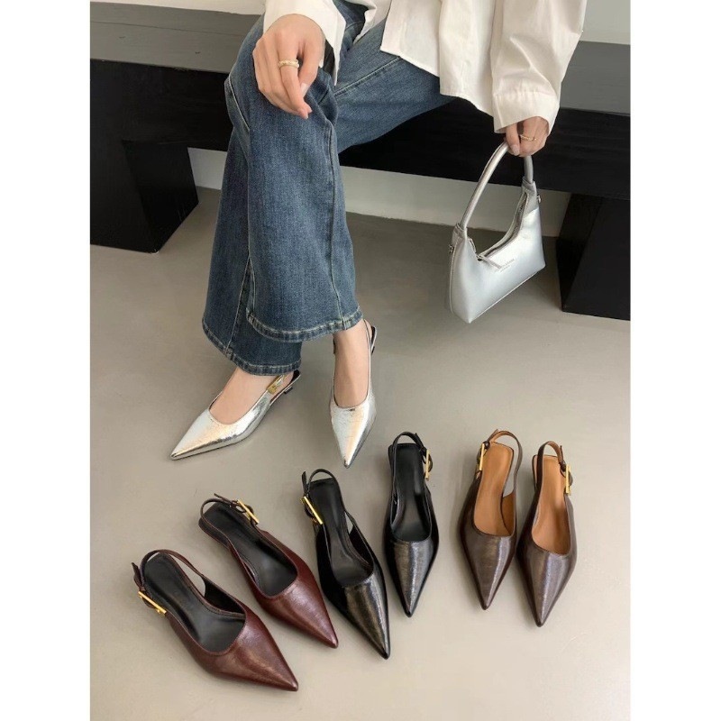 Qadın açıq arxa yüksək dabanlı sandal, iti daban, böyük ölçü