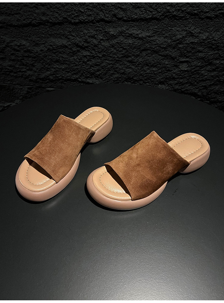 Dép sandal nữ quai ngang đế dày gót 5 cm, mềm êm, đi biển hè — xanh lam, nâu sẫm chi tiết 15