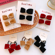 丝绒蝴蝶结发夹发绳少女珍珠扎头绳皮筋前额刘海夹碎发侧边夹发饰