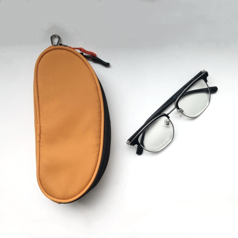 Cross-Border Nylon Double Zipper Glasses Storage Bag for Men and Women, Outdoor Canvas Waterproof Oval Glasses Bag with Hook Buckle