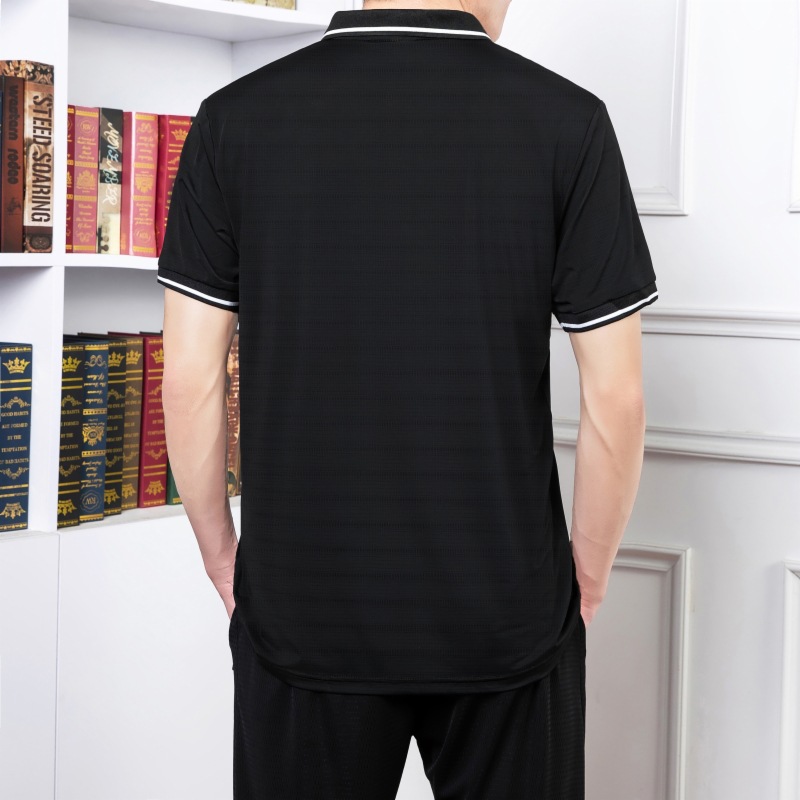 Verano delgado seda de hielo de manga corta polo camiseta hombre de mediana edad camiseta de secado rápido papá moda casual media manga al por mayor