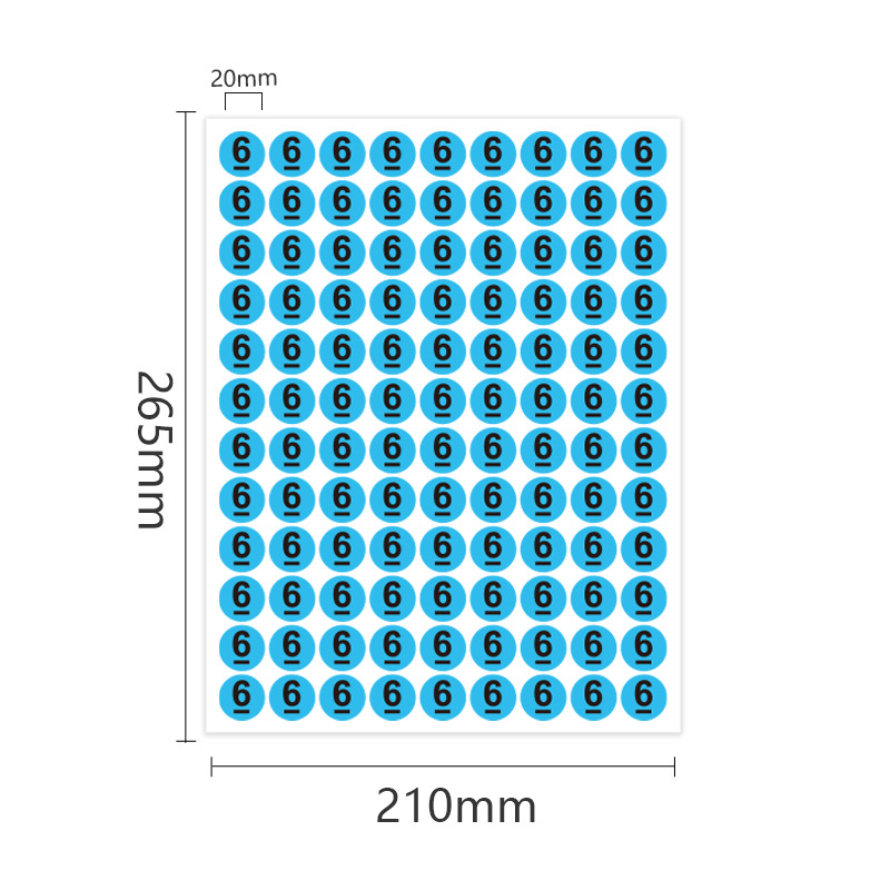 Color redondo digital etiqueta adhesivo 20mm etiqueta número de marca pantalones ropa zapatos tamaño pegatinas