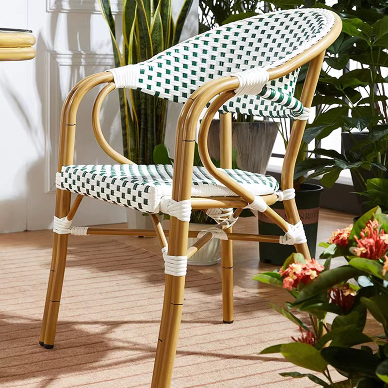 Mesa y silla de caña al aire libre mesa de té doméstica de aleación de aluminio minimalista balcón patio jardín interior impermeable silla de ocio moderna