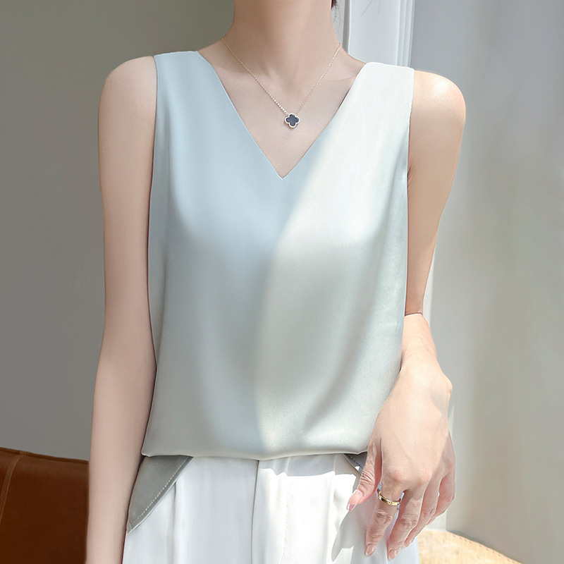 Round Front V Sleeveless Base Top Loose 2025 Outer Wear Summer Wear Summer Two Inner Ice Silk Camisole Vest for Women
