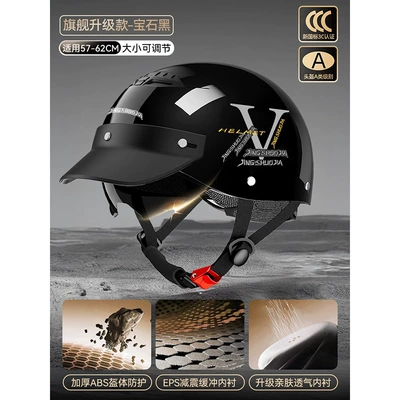 New National Standard 3C Electric Bicycle Helmet for Women, Summer Sun Protection, Breathable Retro Motorcycle Half Helmet, Men's Safety Helmet (Motosiklet kaskı (dəbilqə)) - new-national-standard-class-a-sub-color-gemstone-black-endoscope-can-be-hidden