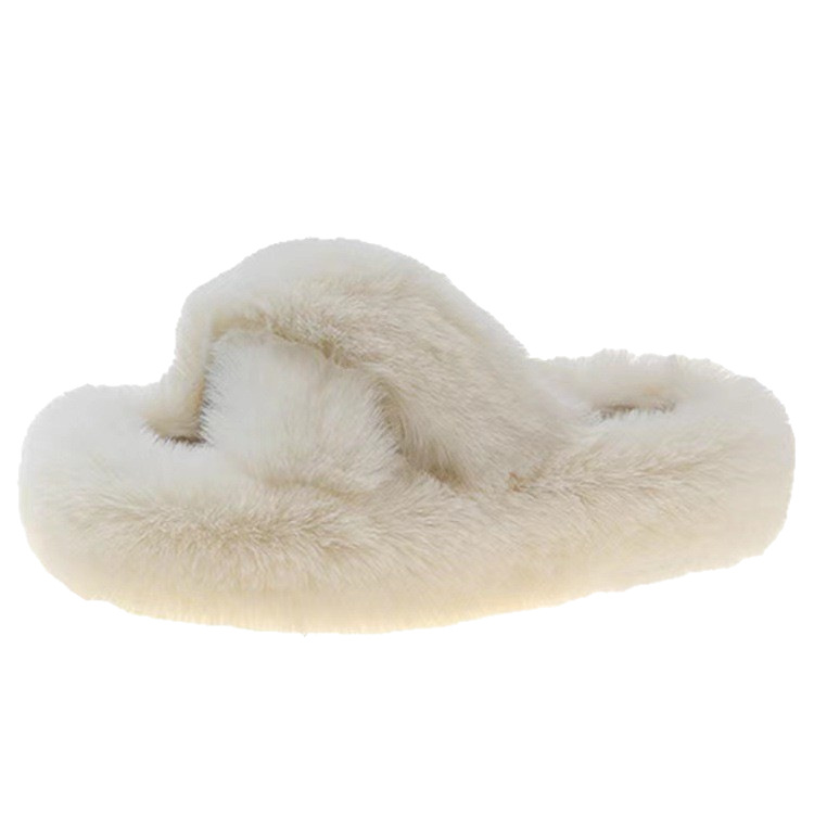 Women's Furry Slippers New Style Warm Korean Version Non-Slip Autumn and Winter Cross Furry Cotton Slippers Spring and Autumn Ins