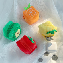 新款創意水果方包可愛毛絨零錢包硬幣包數據線包口紅包批發