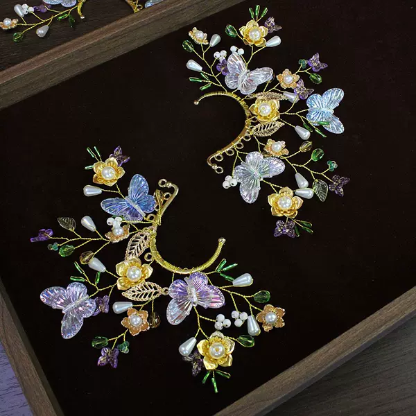 Original Design New Chinese Handmade Ear Jewelry National Style Hanfu Foreign Style Earrings Without Ear Holes Pearl Butterfly Ear Hanging