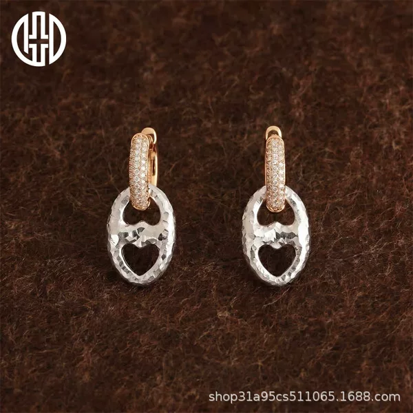 Niche Design High-End Micro-Inlaid Zircon Pig Nose Earrings for Women, Elegant and Simple, Versatile Minimalist Style Earrings