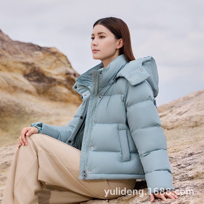 2025 Winter New White Goose down down Jacket Short Women's Thickened Warm Stand Collar Loose Hooded down Jacket