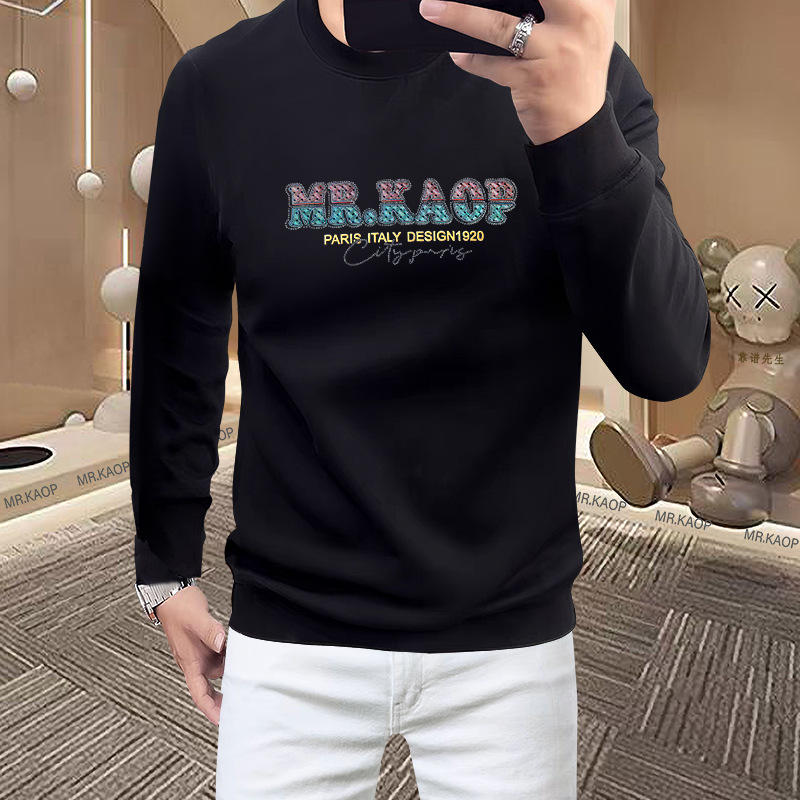 Popular autumn and winter men's crew neck long-sleeve sweatshirt, stylish and fashionable men's clothing with rhinestone letter inlays, a must-have for trendy men Popular autumn and winter men's crew neck long-sleeve sweatshirt, stylish and fashionable men's clothing with rhinestone letter inlays, a must-have for trendy men