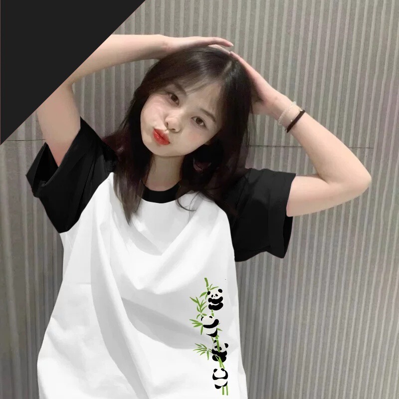 American-Style Pure Cotton Raglan Short-Sleeve T-Shirt for Women, Summer Trendy Cute Panda Loose Top for Middle and High School Students American-Style Pure Cotton Raglan Short-Sleeve T-Shirt for Women, Summer Trendy Cute Panda Loose Top for Middle and High School Students