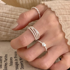 S925純銀麻花愛心戒指組合女精緻疊戴休閒百搭食指戒簡約指環手飾