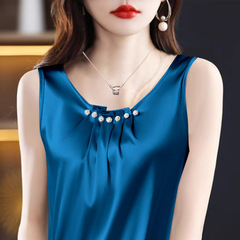 Summer U-neck suspender vest for women with ice silk satin versatile outer top with small suit inner base shirt