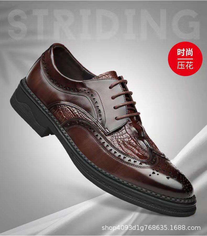 Giày da nam da bò thật kiểu Oxford Brogue Anh, đế thấp, dây buộc, dễ phối đồ công sở và đi tiệc cưới — Màu nâu, Màu đen, Màu đen lót nhung chi tiết 5