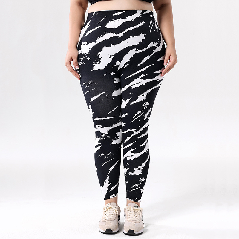 Europa y los Estados Unidos impresión de tamaño grande pantalones de calzado de mujer cintura alta abdominal ajustado pantalones de calzado deportivo de miel de pecado de cadera para correr pantalones de fitness