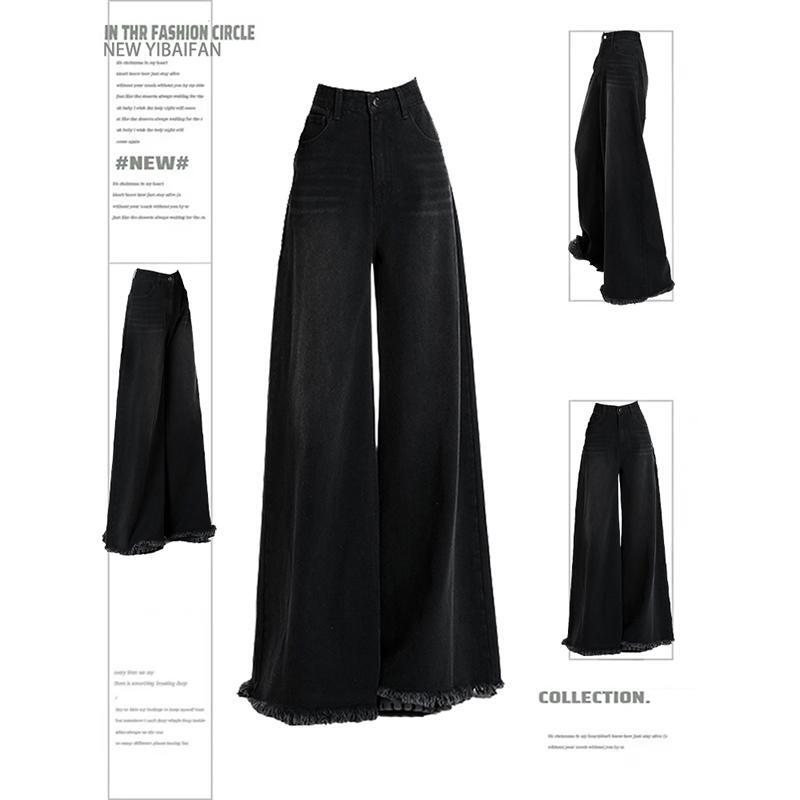 Black Wide-Leg Loose Jeans for Women, High-Waisted Flared Pants for Spring and Summer, Slimming Pants for Women with Pear-Shaped Body Shape